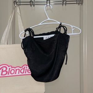 Workhall Black Satin Tied Straps Top